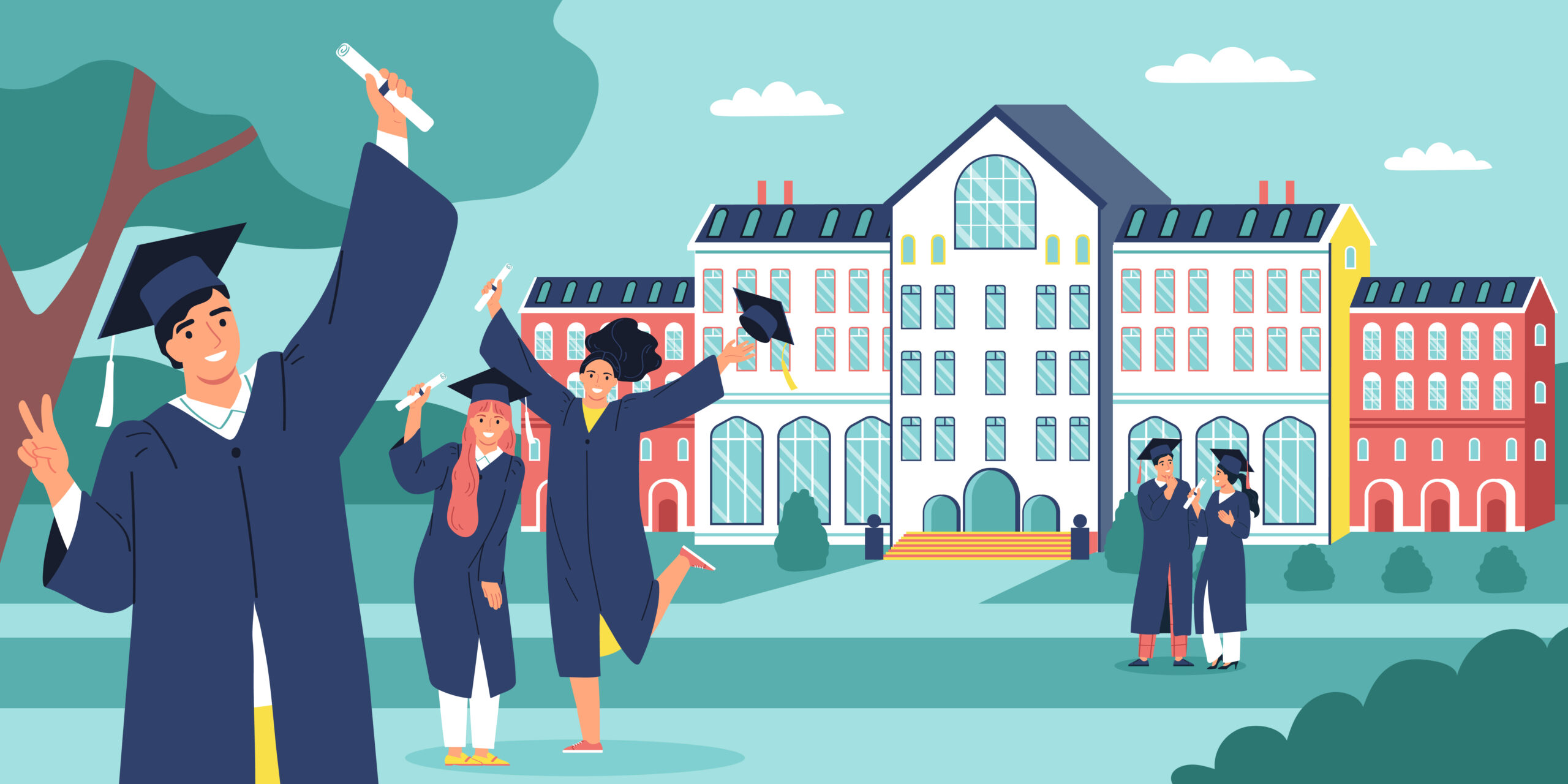 Student flat concept with young men graduation scene with university campus on background vector illustration SSUCv3H4sIAAAAAAACA01RyUoDQRD9laLPo1G8zU0hKCIYzMFD8FDTXZkU00voZWII8+9WTxLJrarfwqvXJ9VhYq3ak2JrS8oRMwev2sdGkeEcIqNV7cPUqJQxl0RJuLJpzNQLOu9Xk82pvqtWPXt2aNPim62xvCUl8tIJsCYE9AY+NaGHGZqaq+qlCJ19nxYfwnEYh/QvfONUw2joriQ1/TQKe/L6WCNJpkiWcE64EWg4ZIruEndkQ+E8YjFcRzUGLRlV+1TPkdODq699xP2OdeSRYt0NJR1r8lwM+Qxbixl08Jr2GQ6cd3AMxffgyINoTZkLhKTJ0xkvvnolzkfQ6PYlgeAd6qGPojQwkpbT4Lb/e1hK+dhZguVqPTf2Rd6QsDy8r15hG6KTzhqVf2tzqrlUePZKC0M6VKuRbsa7dHRdsLXUMMgXT9P0Byyqp08AAgAA